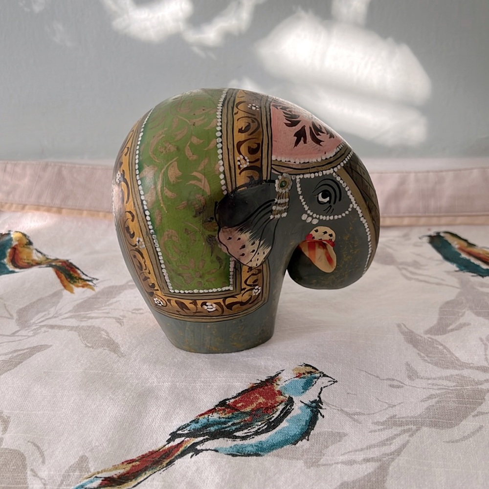 Painted Wooden Elephant Figurine